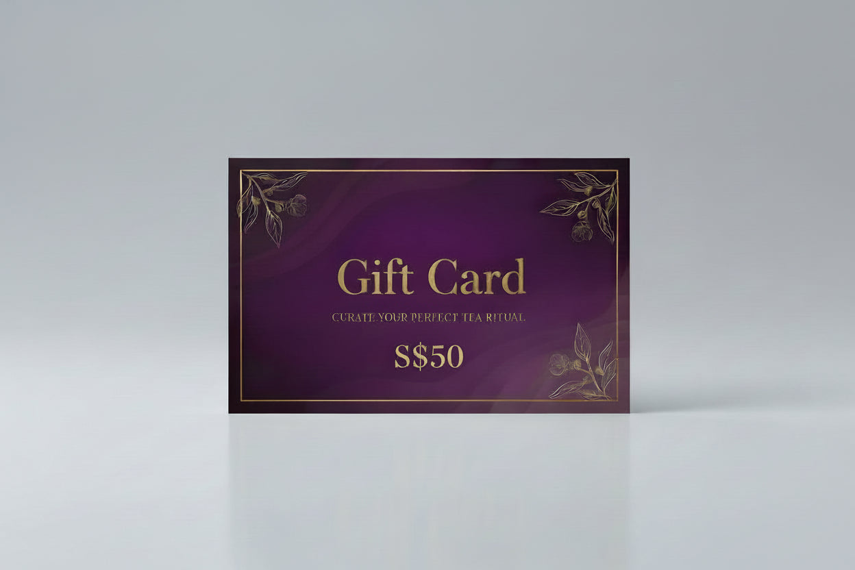 Gift card with tea theme on a gold background