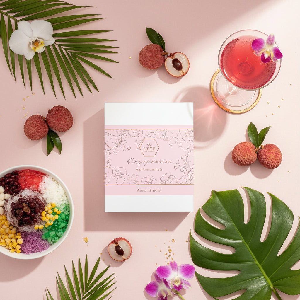 Packaging of Ette Hae pillow sachets with floral design and brand name on a light background