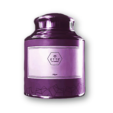 Purple jar with a label on a white background