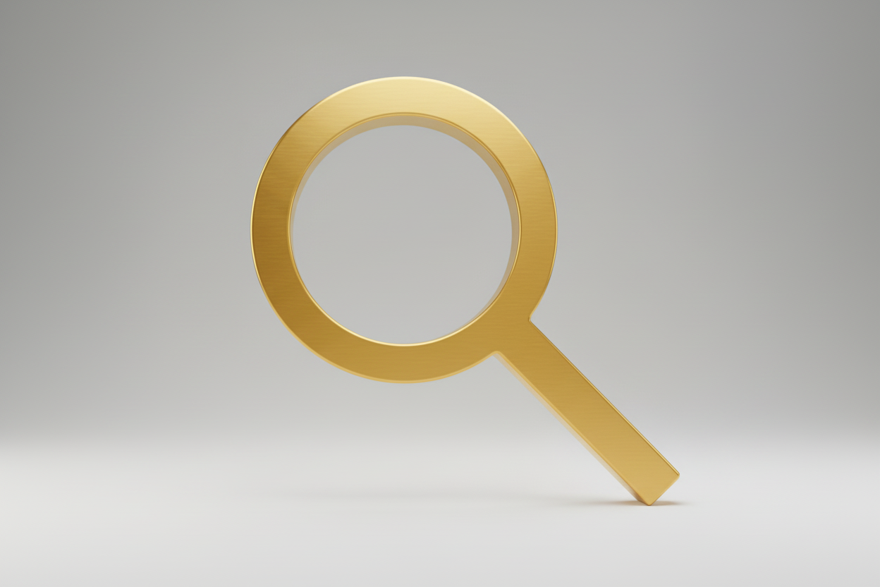Black magnifying glass icon on a white background