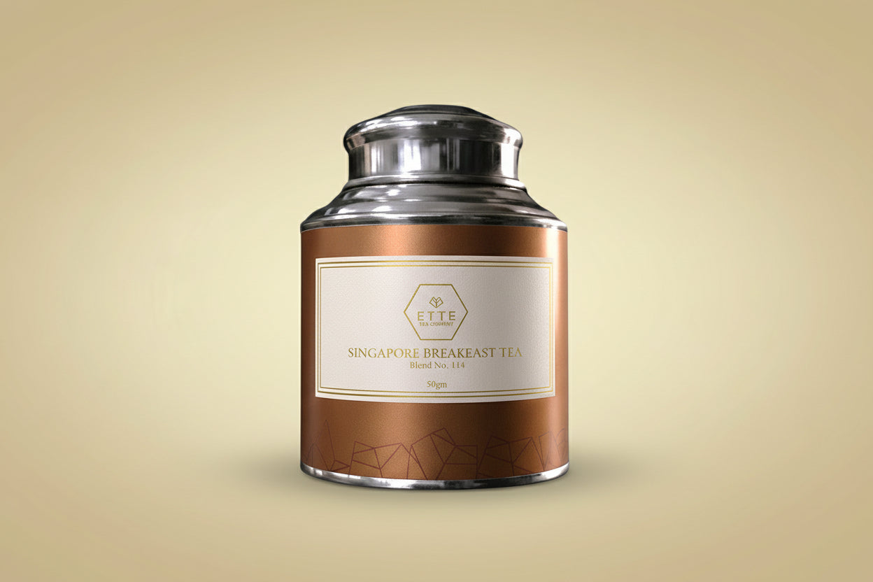 Tea canister with a label on a white background