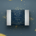 SINGAPOURIEN box with floral design and branding on a light blue background